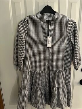 Petal & Pup Black and White Gingham Tiered Dress